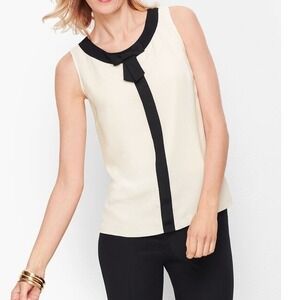 RSVP by Talbots Sleeveless Blouse Women's Size Lp White Black‎ Trim Bow Side Zip